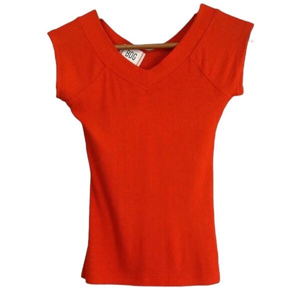 BDG Urban Outfitters Shannen V-Neck Ribbed Top In Orange - Picture 5 of 7